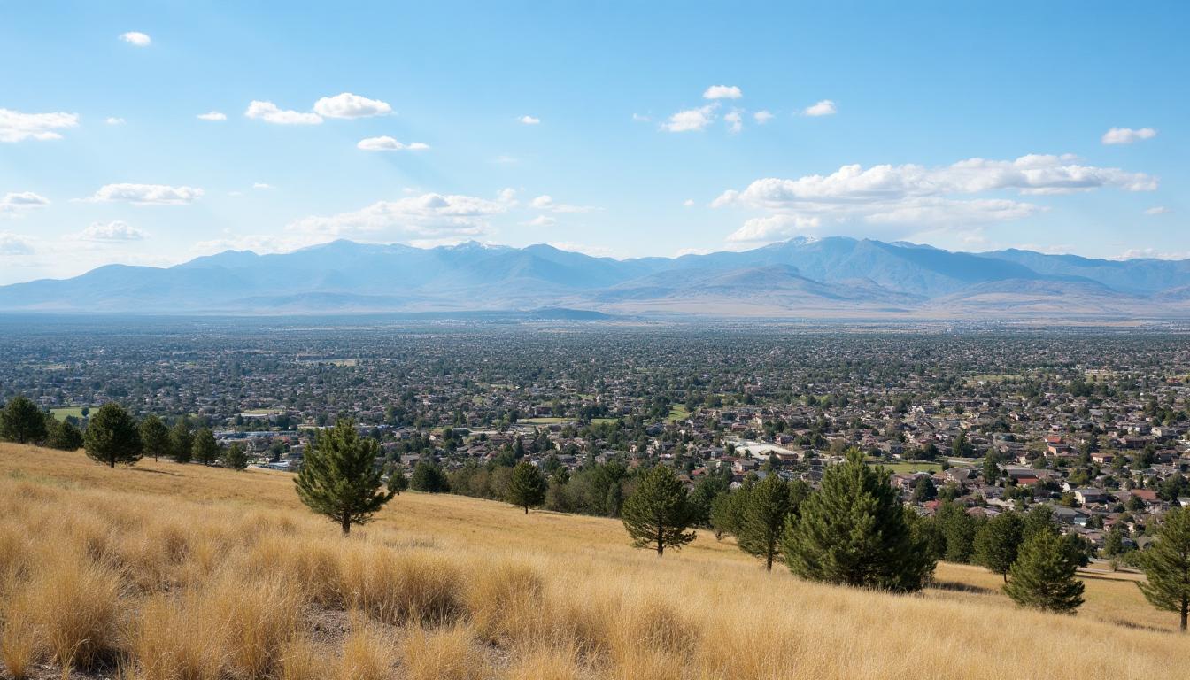Broomfield Colorado suburban landscape with Rocky Mountain foothills