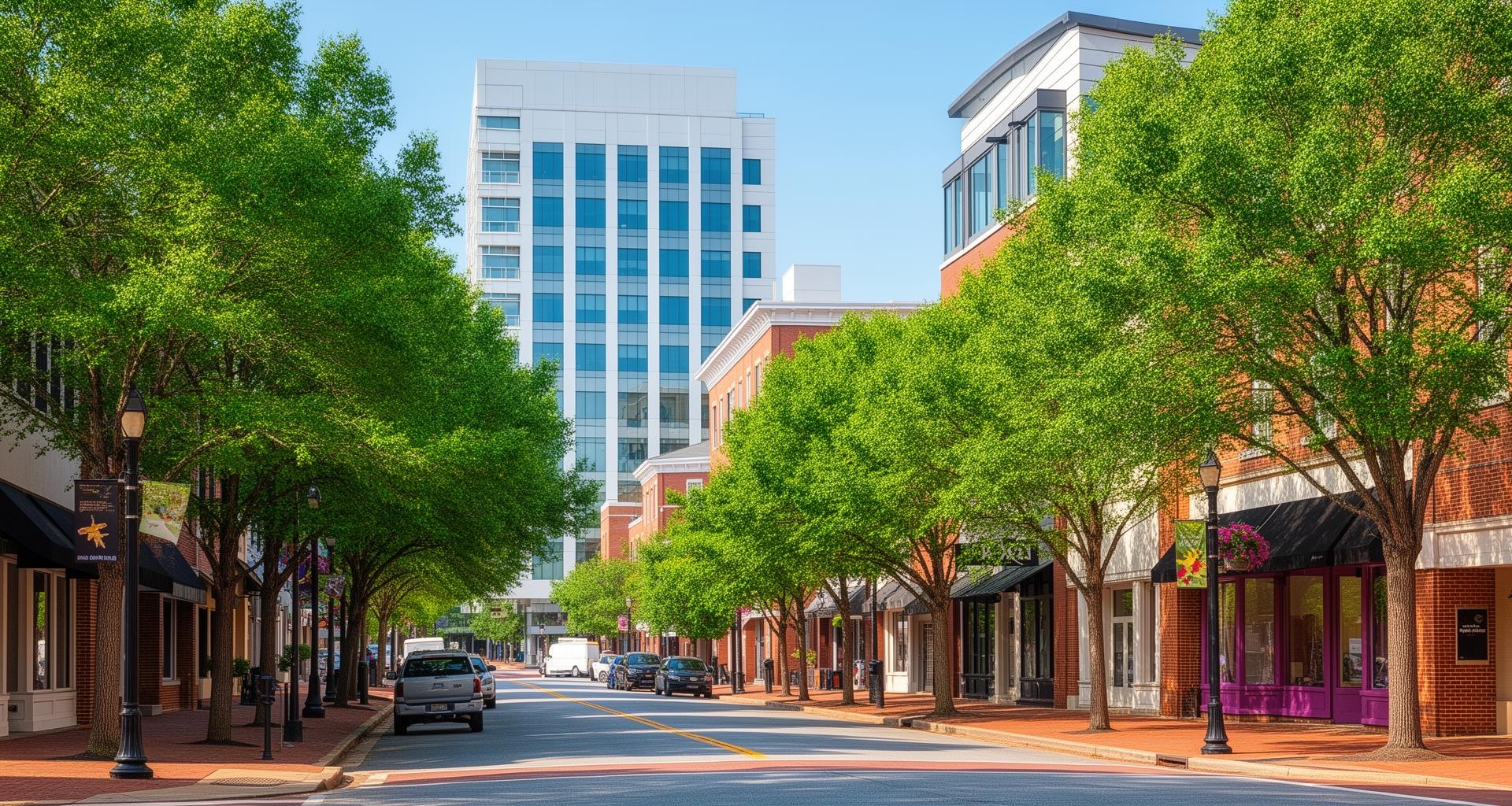 Cary North Carolina downtown area showcasing the affluent Triangle suburb where home service contractors compete for Google Business Profile visibility