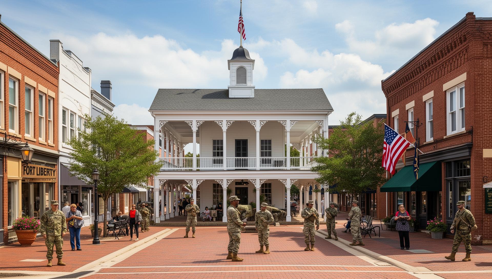 Fayetteville North Carolina downtown area featuring the historic Market House and Fort Liberty influence where home service contractors compete for Google Business Profile visibility