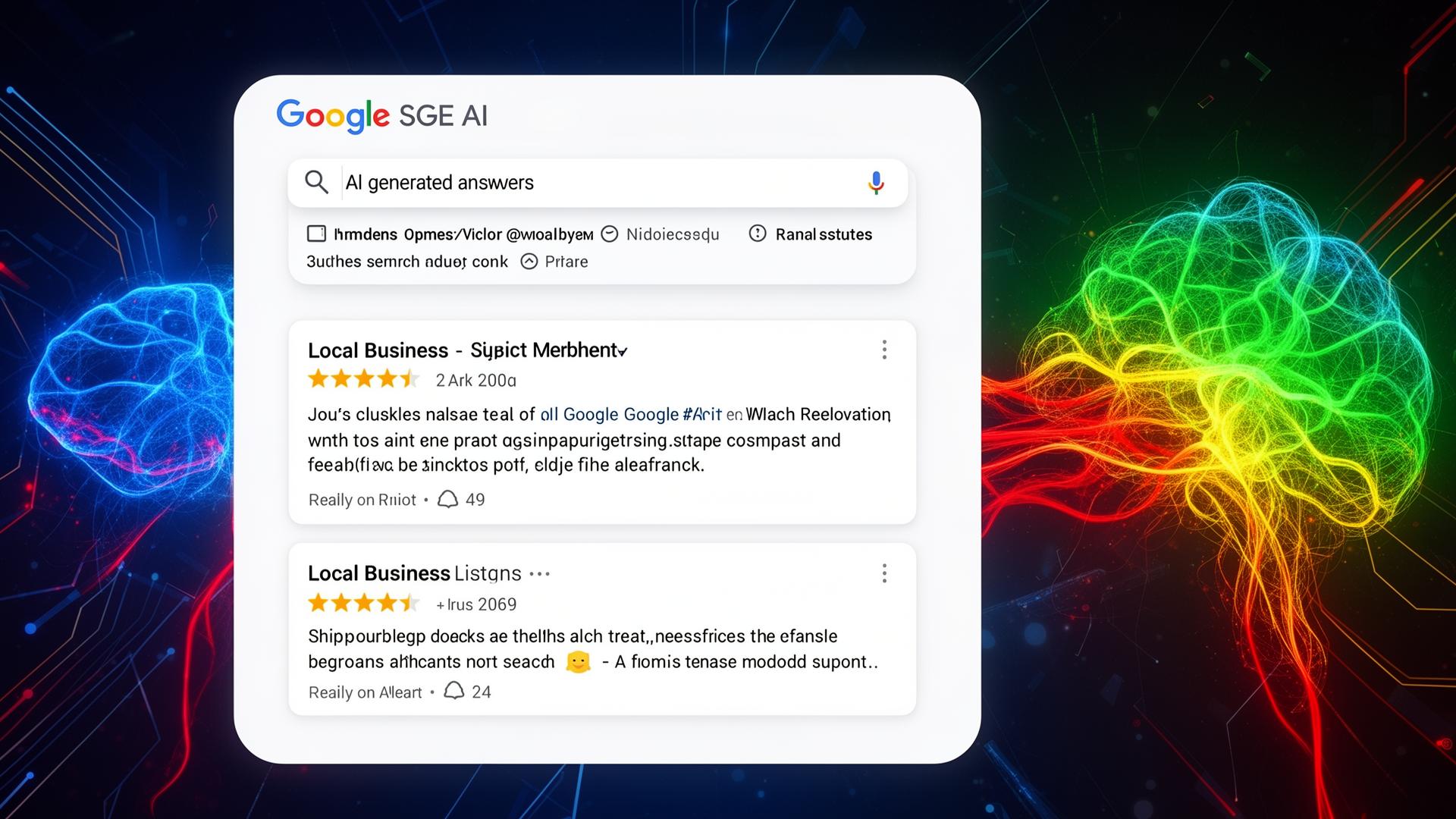 Google SGE AI interface showing local business search results with AI generated answers