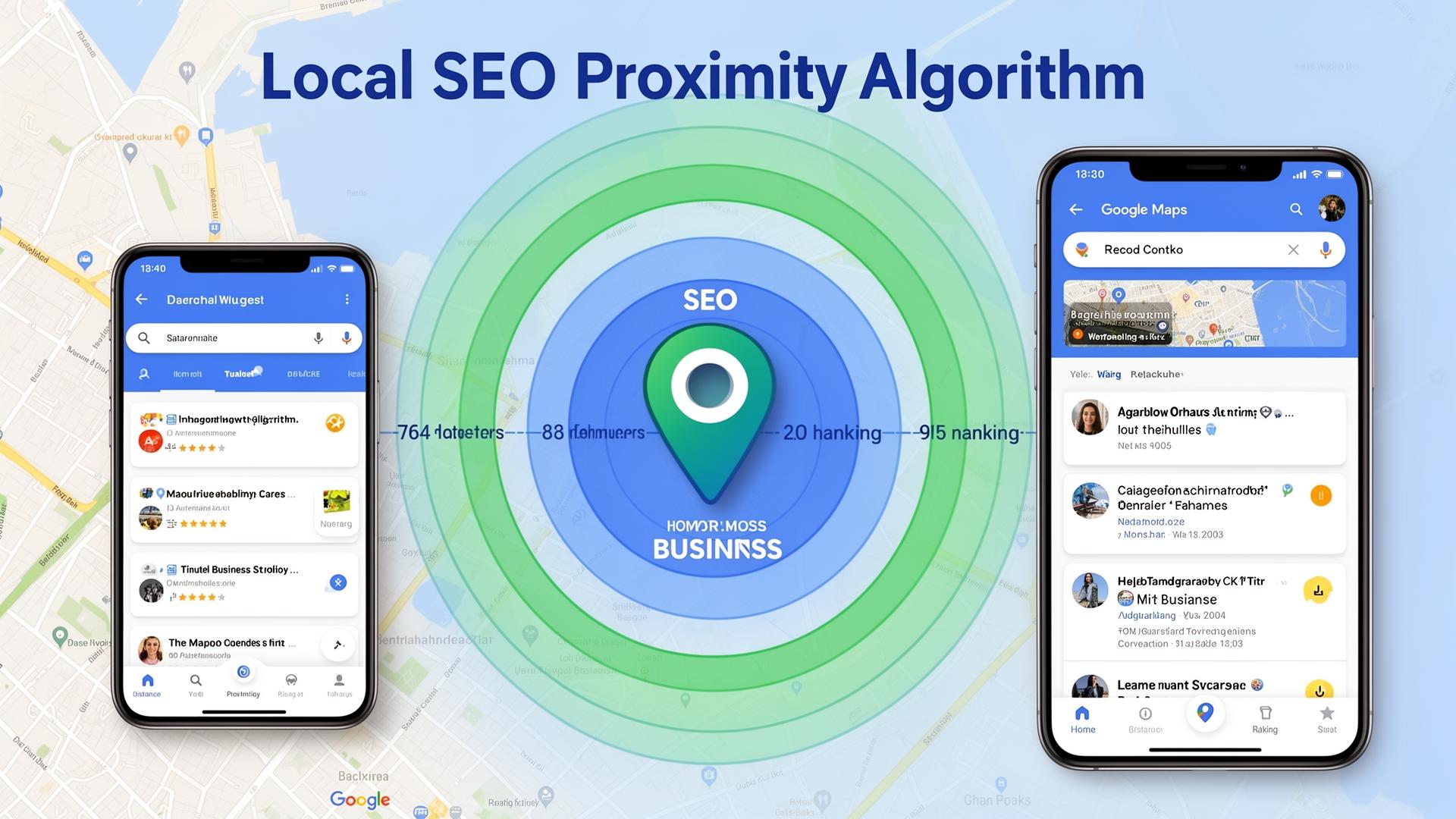 Map visualization showing proximity-based local search ranking factors