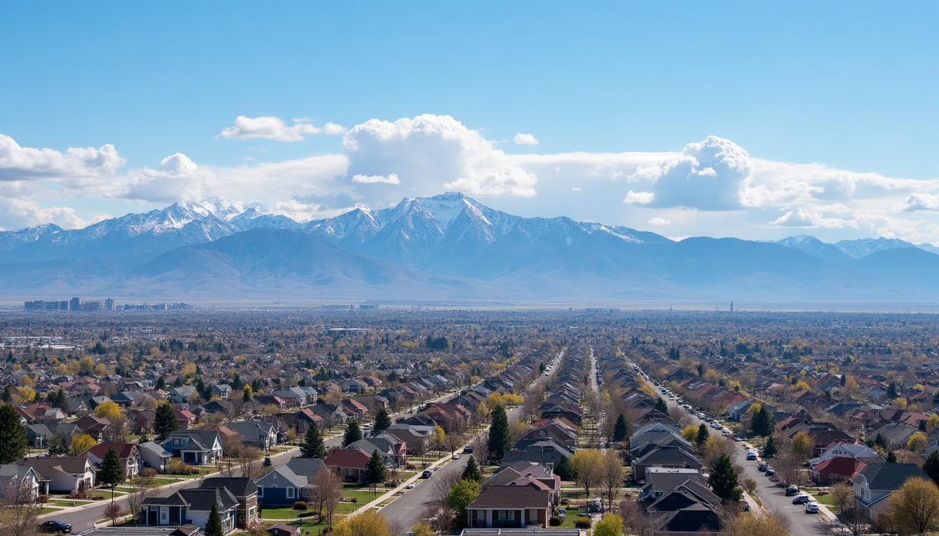 Thornton Colorado suburban neighborhoods with Rocky Mountains