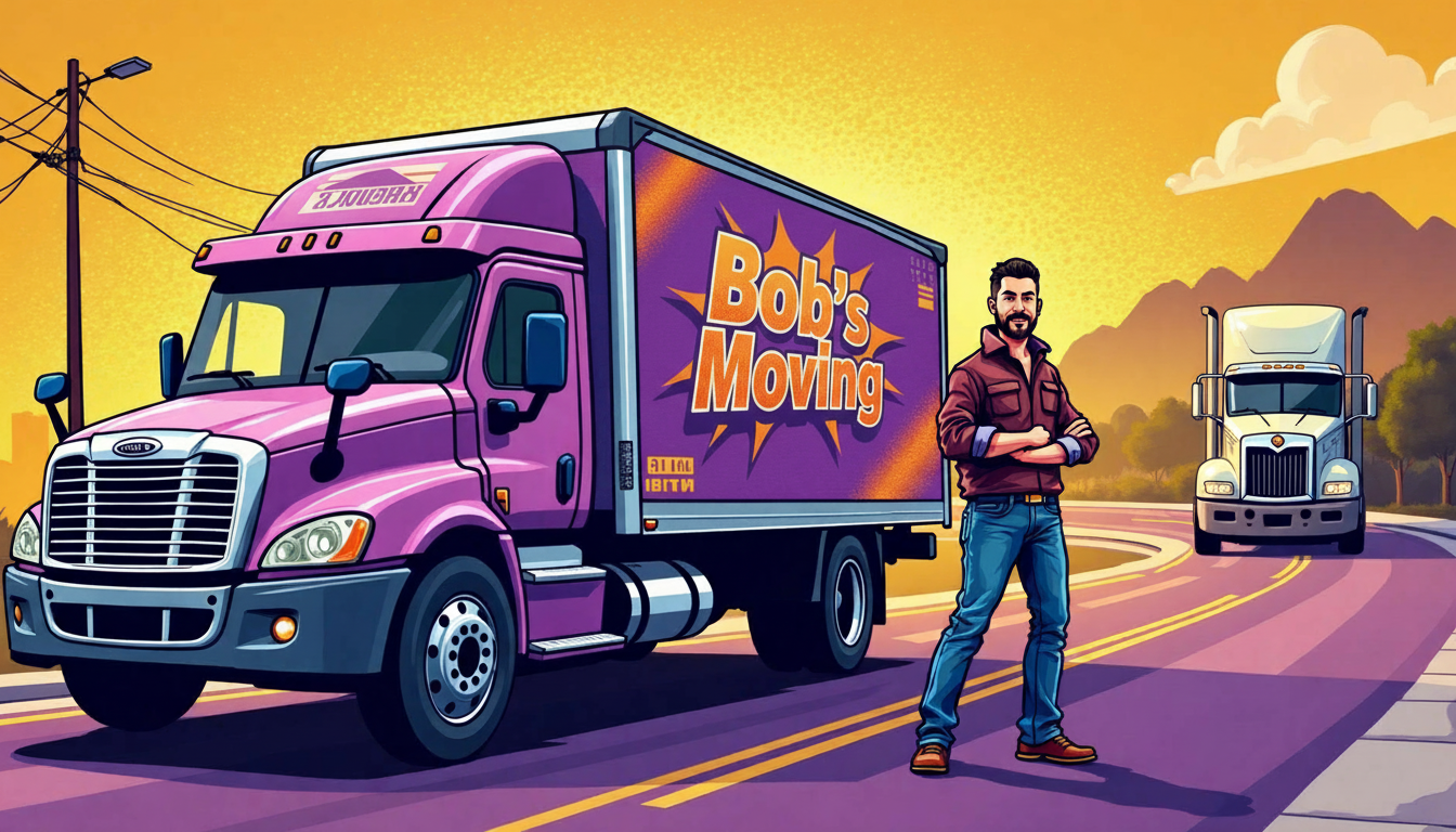 Professional branding illustration showing branded business truck and confident business owner